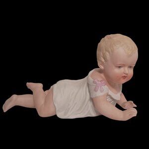 Andrea by Sadek Piano Baby Bisque Porcelain Crawling Baby Girl Japan EUC